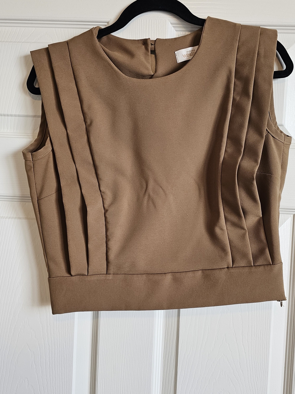 Sleeveless Pleated Crop Top - Brown